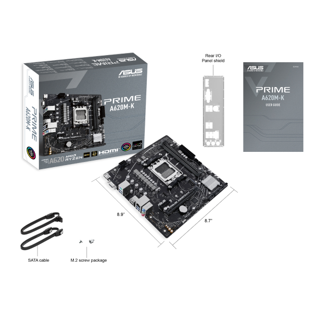 Tarjeta Madre ASUS PRIME A620M-K | Micro ATX | AM5 | AMD A620 | DDR5 (Hasta 96GB) | VGA / HDMI | Negro | PRIME A620M-K