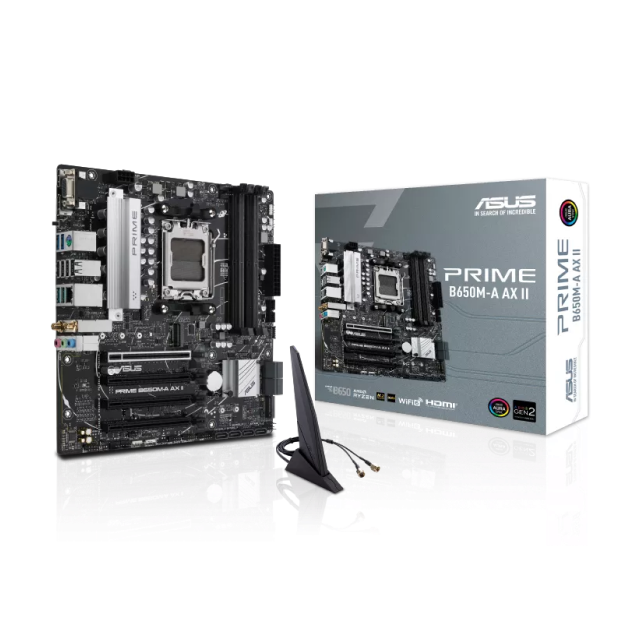 Tarjeta Madre ASUS B650-A AXII | Micro ATX | AM5 | AMD B650 | DDR5 | WiFi 6 | Bluetooth 5.2 | DisplayPort x1 / HDMI x1 | PRIME B650M-A AX II