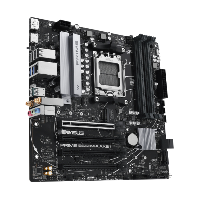 Tarjeta Madre ASUS PRIME B650M-A AX6 II | Micro ATX | AM5 | AMD B650 | DDR5 (Hasta 192GB) | Wi-Fi 6 | Bluetooth 5.3 | Negro | PRIME B650M-A AX6 II