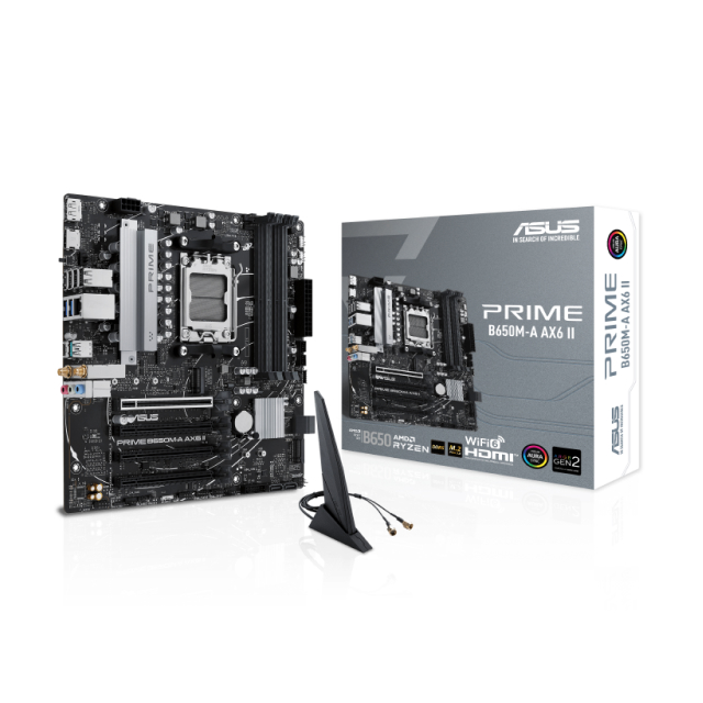 Tarjeta Madre ASUS PRIME B650M-A AX6 II | Micro ATX | AM5 | AMD B650 | DDR5 (Hasta 192GB) | Wi-Fi 6 | Bluetooth 5.3 | Negro | PRIME B650M-A AX6 II