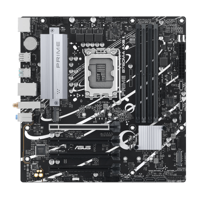 Tarjeta Madre ASUS PRIME B760M-A AX6 II | Micro ATX | Intel LGA1700 | Intel B760 | DDR5 (Hasta 192GB) | DisplayPort / HDMI | Wi-Fi 6 | Bluetooth 5.3 | Negro | PRIME B760M-A AX6 II