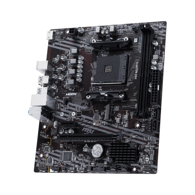 Tarjeta Madre MSI PRO A520M-S | Micro ATX | Socket AM4 | Chipset AMD A520 | 2 x DDR4 (Hasta 64GB) | 1 x HDMI / 6 x USB 2.0 / 6 x USB-A | Negro | PRO A520M-S