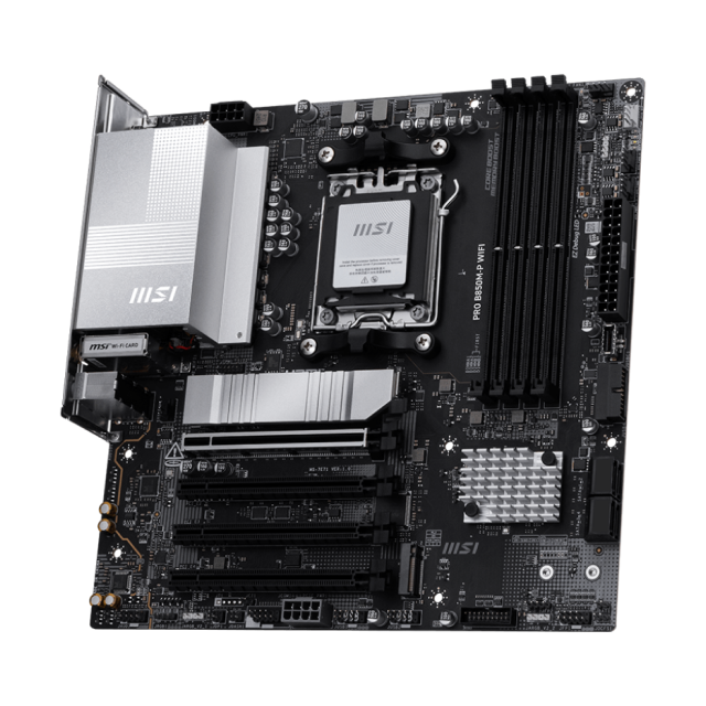 Tarjeta Madre MSI PRO B850M-P WIFI | Micro ATX | AM5 | AMD B850 | DDR5 (Hasta 256GB) | HDMI / DisplayPort | Wi-Fi 7 | Bluetooth 5.4 | Blanco / Negro | PRO B850M-P WIFI