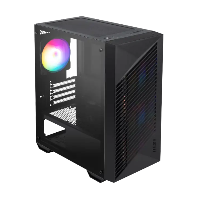 Gabinete MSI PRO FORGE M050A | Mini Torre | Micro-ATX / Mini-ITX | 3 x USB-A | Incluye 4 Ventiladores RGB | Cristal Templado | Negro | PRO FORGE M050A