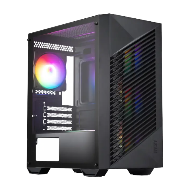 Gabinete MSI PRO FORGE M050A | Mini Torre | Micro-ATX / Mini-ITX | 3 x USB-A | Incluye 4 Ventiladores RGB | Cristal Templado | Negro | PRO FORGE M050A