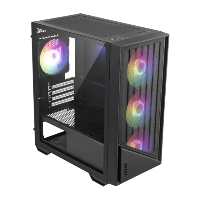 Gabinete MSI PRO FORGE M051A | Mini Torre | Micro-ATX / Mini-ITX | 3 x USB-A | Incluye 4 Ventiladores RGB | Cristal Templado | Negro | PRO FORGE M051A