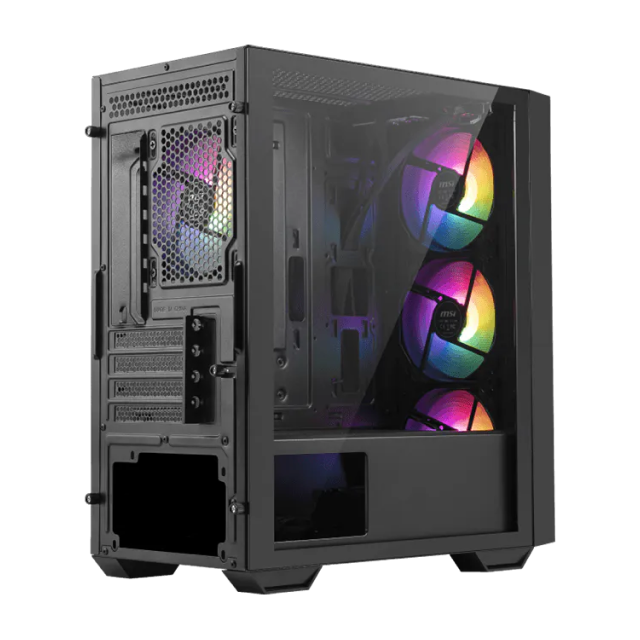 Gabinete MSI PRO FORGE M051A | Mini Torre | Micro-ATX / Mini-ITX | 3 x USB-A | Incluye 4 Ventiladores RGB | Cristal Templado | Negro | PRO FORGE M051A