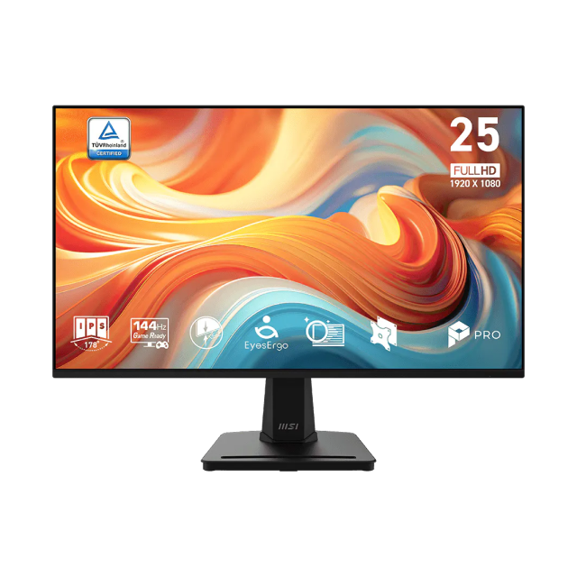 Monitor Gamer Plano MSI PRO MP251 E14L | 24.5" | 1920 x 1080 (FHD) | IPS | 144Hz | 1ms (MPRT) / 4ms (GTG) | AMD FreeSync | HDMI 1.4 / D-Sub (VGA) | Negro | PRO MP251 E14L