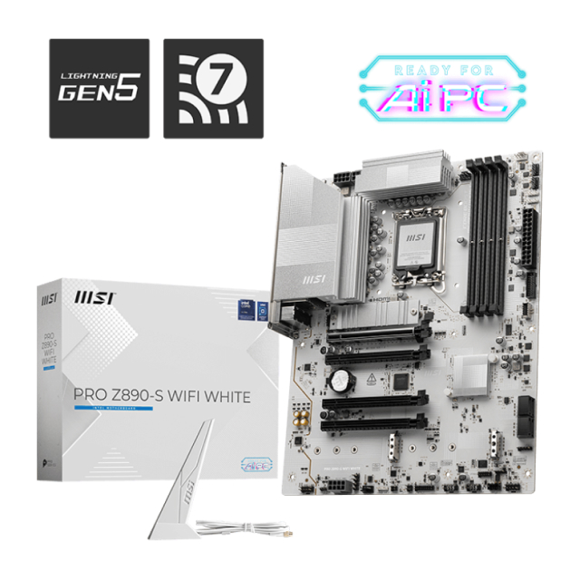 Tarjeta Madre MSI PRO Z890-S WIFI WHITE | ATX | LGA 1851 | Intel Z890 | DDR5 (Hasta 256GB) | HDMI / DisplayPort | WiFi 7 | Bluetooth 5.4 | Blanco | MSI PRO Z890-S WIFI WHITE