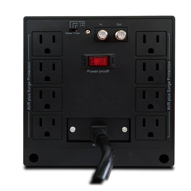 REGULADOR MARCA CDP MOD R-AVR2408 2400 VA 1800W, 8 CONTACTOS, COAXIA