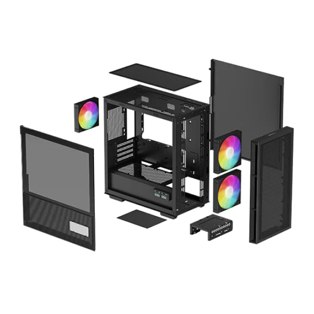 Gabinete DeepCool CH360 DIGITAL | Mini Torre | Micro-ATX / Mini-ITX | USB 3.0 | Cristal Templado | Pantalla de Estado de CPU y GPU | 3 Ventiladores ARGB Pre-Instalados | Negro | R-CH360-BKAPE3D-G-1