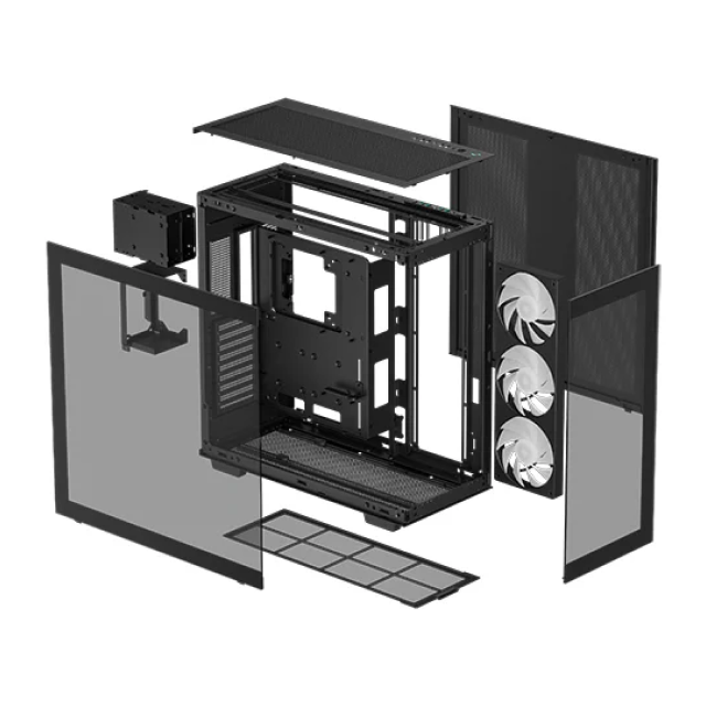 Gabinete DeepCool CH780 | Torre Completa | E-ATX / ATX / Micro-ATX / Mini-ITX | USB 3.0 | Cristal Templado Panorámico | 3 Ventiladores ARGB Pre-Instalados | Negro | R-CH780-BKADE41-A-1