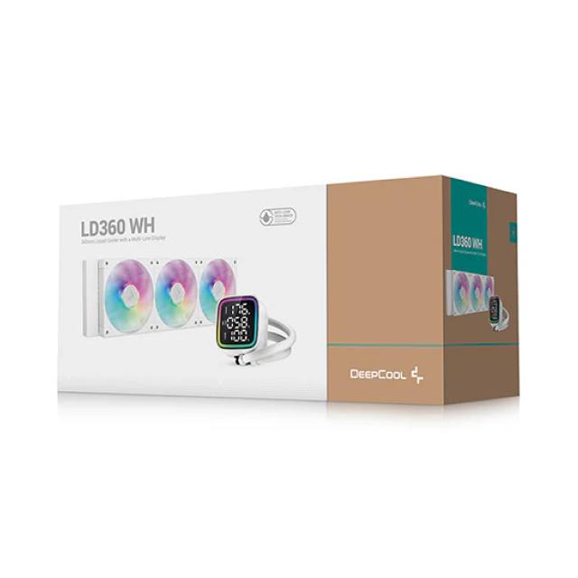 Enfriamiento Líquido DeepCool LD360 WH | 360 mm | Hasta 3400 RPM | 38.7 dBA | AM5 / AM4 | LGA 1851 / 1700 / 1200 / 1151 / 1150 / 1155 | Pantalla LED | ARGB | Blanco | R-LD360-WHDMMN-G-1