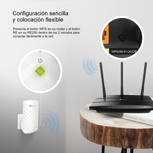 Repetidor de WiFi TP-Link RE200 | AC750 | Doble Banda 2.4GHz / 5GHz | RE200