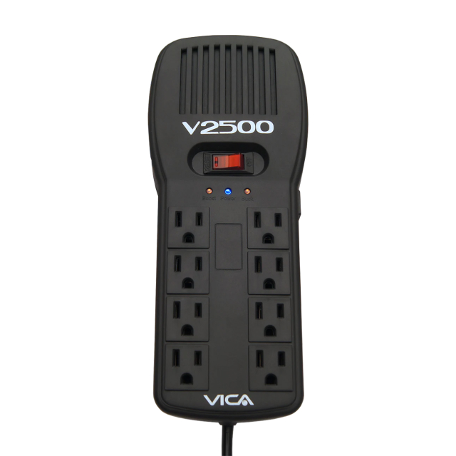 Regulador de Voltaje VICA V2500 | 2500VA / 1500 W | 8 Tomas Reguladas con Supresor de Picos | RE-96