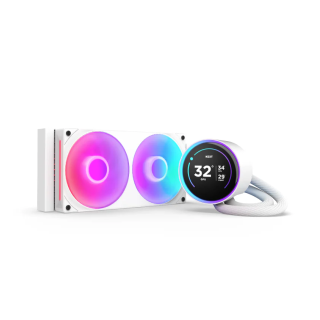 Enfriamiento Líquido AIO NZXT Kraken Elite 240 RGB | 240 mm | Pantalla LCD Personalizable / IPS / 60Hz | 1,200 - 2,800 RPM | 30 dBA | AM5 / AM4 | LGA 1851 / 1700 / 1200 | RGB | Blanco | RL-KR24E-W2