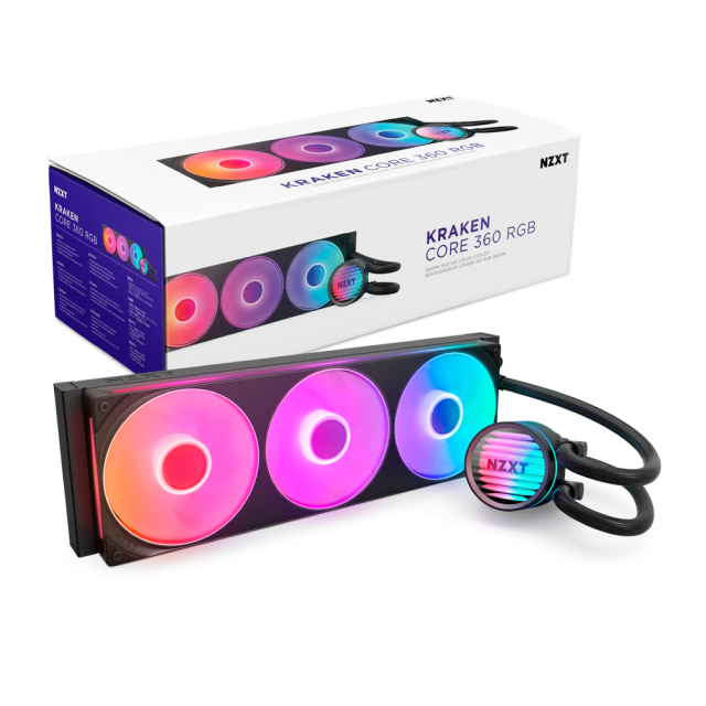 Enfriamiento Líquido NZXT Kraken Core 360 RGB | 360 mm | Hasta 3100 RPM | 31.9 dBA | AM5 / AM4 | LGA 1851 / 1700 / 1200 / 115x | ARGB | Negro | RL-KR36C-B1