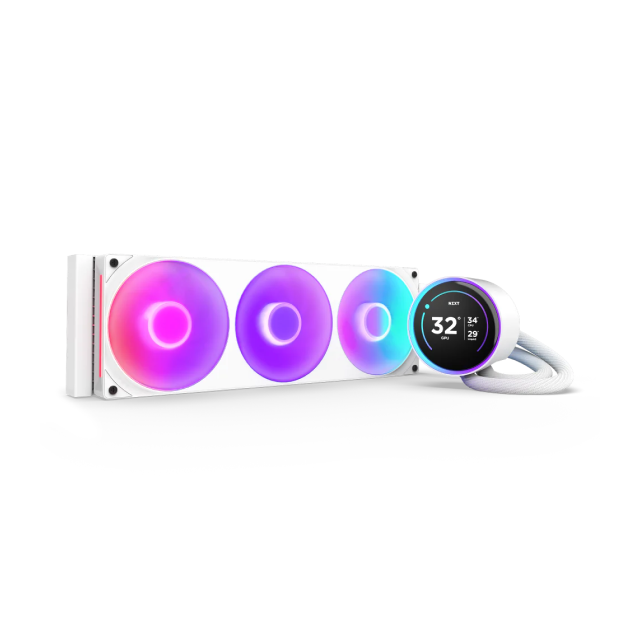 Enfriamiento Líquido NZXT Kraken Elite 360 RGB | 1,200 - 2,800 ± 300 RPM | Ventilador F360 RGB | Pantalla LCD Personalizable (60 Hz) | LGA 1851 / AM5 | Color Blanco | RL-KR36E-W2
