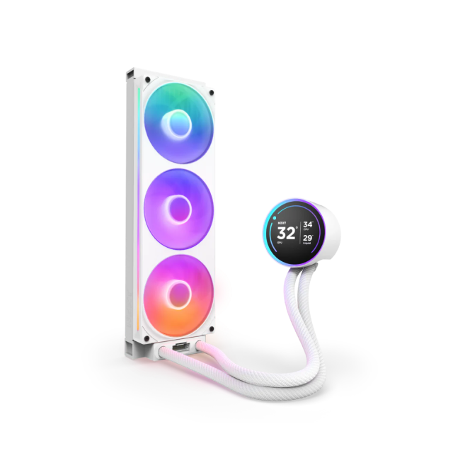 Enfriamiento Líquido NZXT Kraken Elite 360 RGB | 1,200 - 2,800 ± 300 RPM | Ventilador F360 RGB | Pantalla LCD Personalizable (60 Hz) | LGA 1851 / AM5 | Color Blanco | RL-KR36E-W2