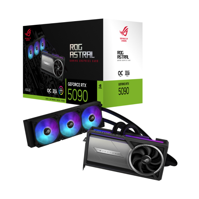 Tarjeta de Video ASUS ROG Astral LC NVIDIA GeForce RTX 5090 OC Edition | 32GB GDDR7 | PCIe 5.0 | 512 Bits | 2 x HDMI / 3 x DisplayPort | Enfriamiento Líquido 360mm Integrado | ARGB | Negro | ROG-ASTRAL-LC-RTX5090-O32G-GAMING