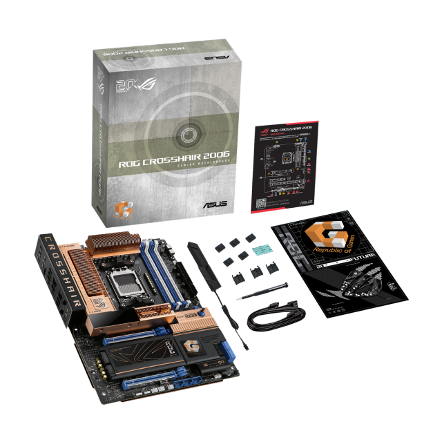 Pre Venta | Tarjeta Madre ASUS ROG Crosshair 2006 | ATX | Socket AM5 | Chipset AMD X870E | 4 x DDR5 (Hasta 256GB) | 1 x HDMI / 2 x USB-C | Wi-Fi 7 | Bluetooth 5.4 | Edición Especial Retro | Negro / Cobre | ROG Crosshair 2006
