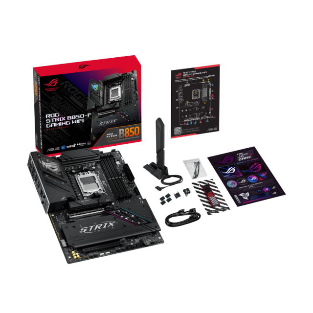 Tarjeta Madre ASUS ROG STRIX B850-F GAMING WIFI | ATX | Socket AM5 | Chipset AMD B850 | DDR5 (Hasta 256GB) | HDMI / DisplayPort | Wi-Fi 7 | Bluetooth 5.4 | Negro | ROG STRIX B850-F GAMING WIFI