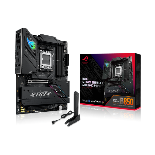 Tarjeta Madre ASUS ROG STRIX B850-F GAMING WIFI | ATX | Socket AM5 | Chipset AMD B850 | DDR5 (Hasta 256GB) | HDMI / DisplayPort | Wi-Fi 7 | Bluetooth 5.4 | Negro | ROG STRIX B850-F GAMING WIFI