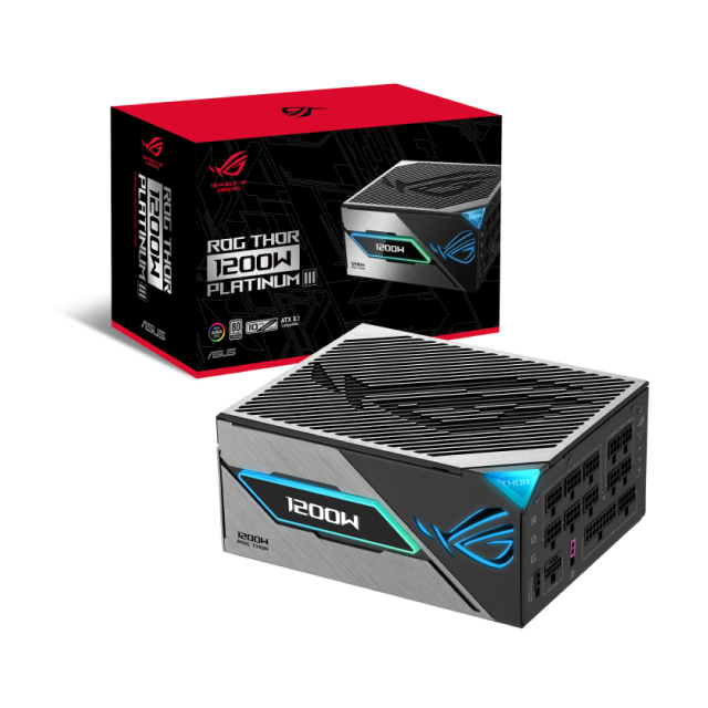 Fuente de Poder ASUS ROG Thor 1200W Platinum III | 1200W | 80 PLUS Platinum / Cybenetics Platinum | 190 mm | Full Modular | Compatible con ATX 3.1 | Pantalla Magnética OLED | Modo Turbo | Certificación Lambda A++ | ARGB | Negro | ROG-THOR-1200P3-GAMING