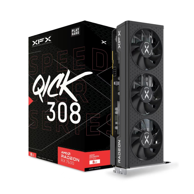 Tarjeta de Video XFX SPEEDSTER QICK 308 AMD Radeon RX 7600 Black Edition | 8GB GDDR6 | PCI Express 4.0 | 128 Bits | Negro | RX-76PQICKBY