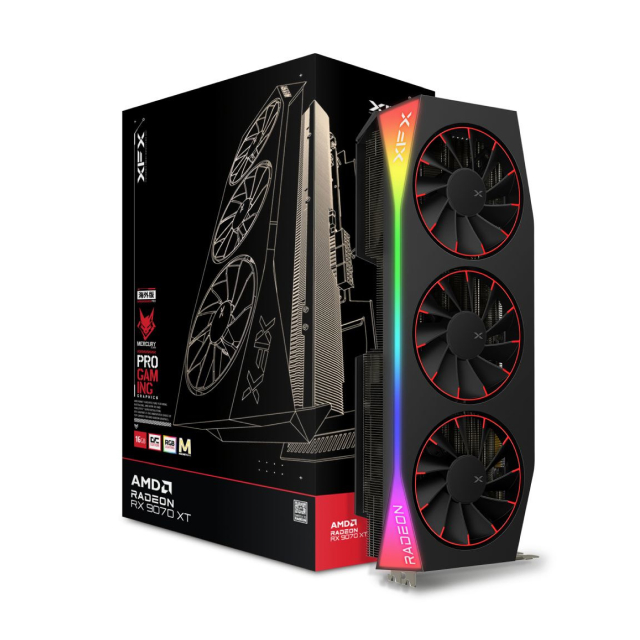Tarjeta de Video XFX Mercury AMD Radeon RX 9070XT OC Magnetic Air Edition | 16GB GDDR6 | PCI Express 5.0 | 256 Bits | RGB | Negro | RX-97TMARGB9