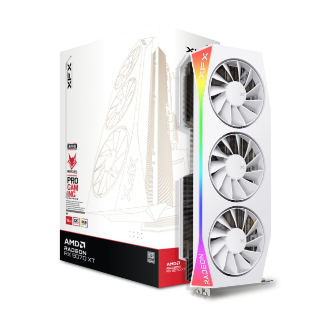 Tarjeta de Video XFX Mercury AMD Radeon RX 9070XT OC | 16GB GDDR6 | PCI Express 5.0 | 256 Bits | RGB | Blanco | RX-97TRGBBW9