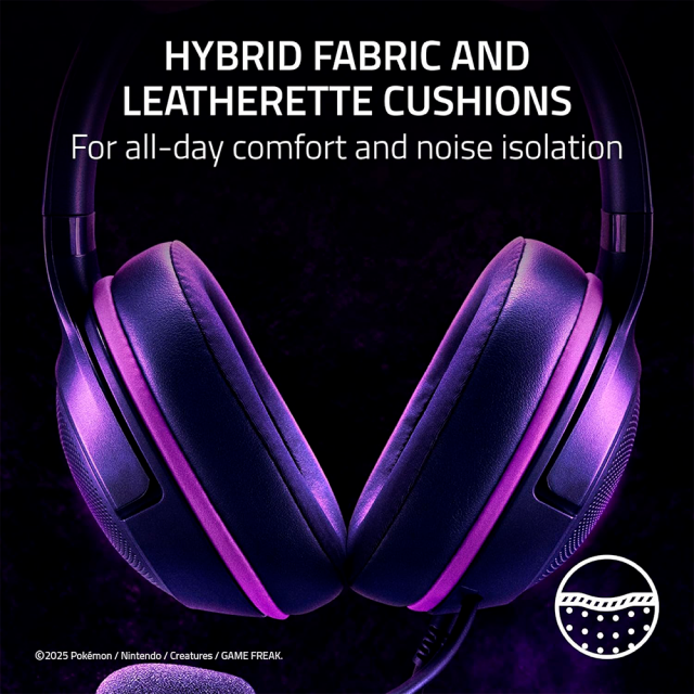 Diadema Alámbrica Razer Kraken Kitty V2 Edición Pokémon Gengar | Micrófono Unidireccional | Jack 3.5 mm / USB-A | PC / Nintendo Switch | RGB | Morado | RZ04-04730300-R3M1