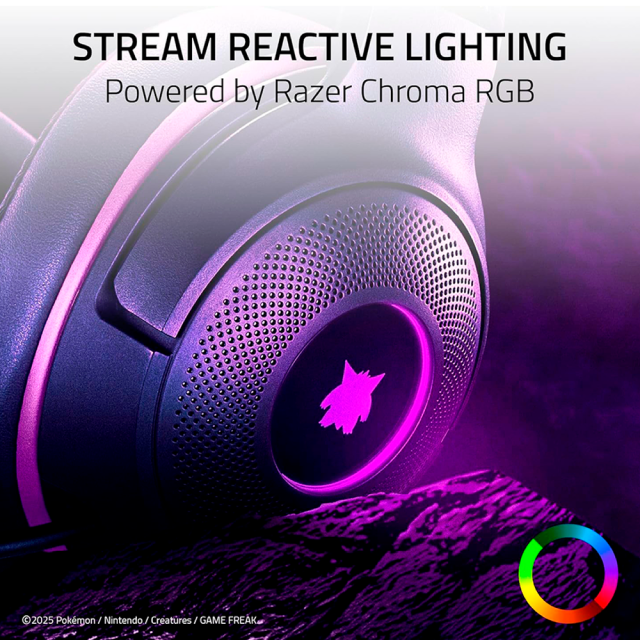 Diadema Alámbrica Razer Kraken Kitty V2 Edición Pokémon Gengar | Micrófono Unidireccional | Jack 3.5 mm / USB-A | PC / Nintendo Switch | RGB | Morado | RZ04-04730300-R3M1