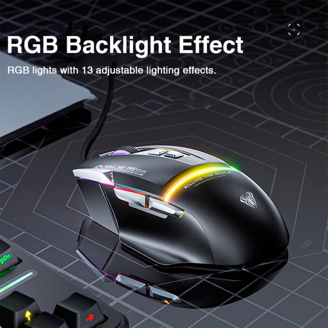 Mouse Gamer Alámbrico AULA Mountain S12PRO | Máx. 12800 DPI | 1000Hz | Sensor Óptico | 8 Botones Programables | RGB | Negro | S12PRO WIRED GAMING MOUSE BLACK