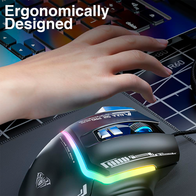 Mouse Gamer Alámbrico AULA Mountain S12PRO | Máx. 12800 DPI | 1000Hz | Sensor Óptico | 8 Botones Programables | RGB | Negro | S12PRO WIRED GAMING MOUSE BLACK