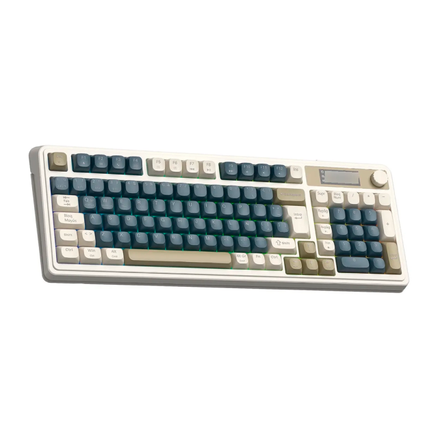 Teclado de Membrana Inalámbrico AULA Wind S99 PRO | Completo / 100% | Pantalla LED | Perilla Multimedia | 2.4 GHz / Bluetooth 5.0 / USB | Español | RGB | Blanco / Marrón / Azul | S99PRO RETRO GRAY (LIGHT CREAM + NAVY + BROWN)