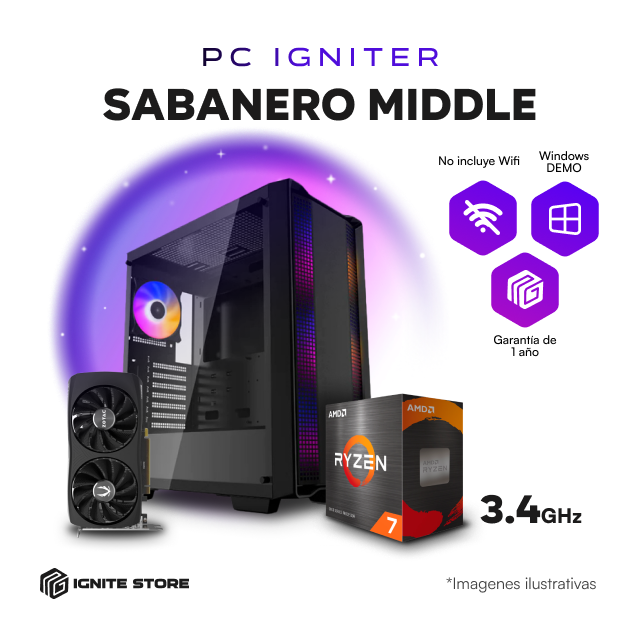 PC IGNITER SABANERO MIDDLE R7 5700X+RTX 4060Ti 8GB