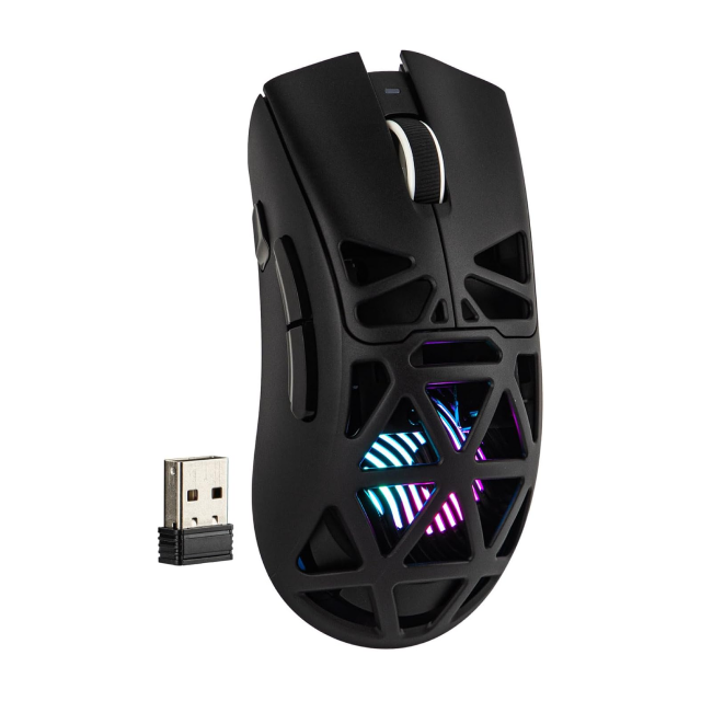 Mouse Gamer Inalámbrico AULA Wind SC620 | Máx. 12000 DPI | 1000Hz | Sensor Óptico PixArt PAW3311 | 67g | 8 Botones | 2.4GHz / Bluetooth / USB | RGB | Negro | SC620 Black