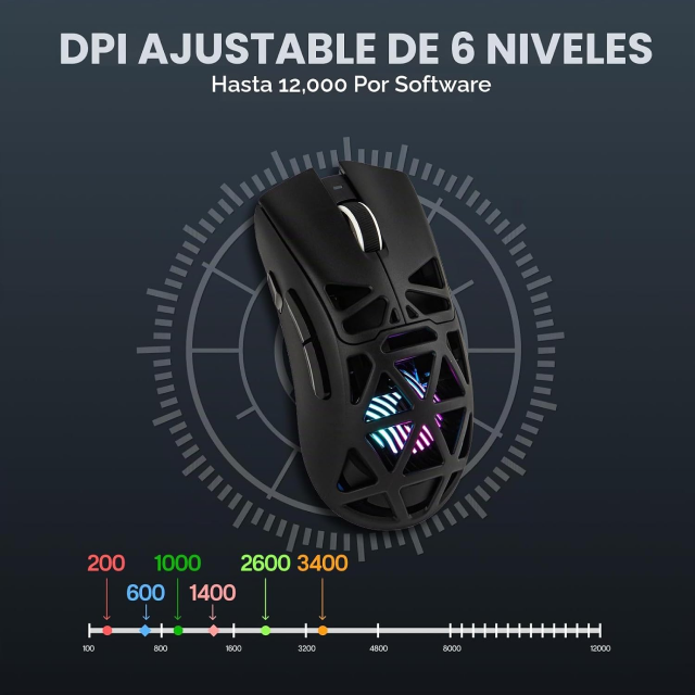 Mouse Gamer Inalámbrico AULA Wind SC620 | Máx. 12000 DPI | 1000Hz | Sensor Óptico PixArt PAW3311 | 67g | 8 Botones | 2.4GHz / Bluetooth / USB | RGB | Negro | SC620 Black