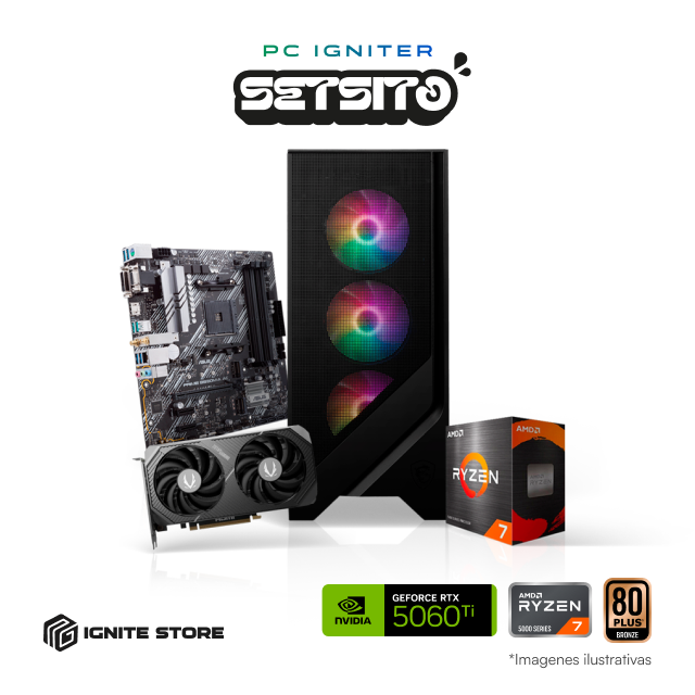 PC Igniter Setsito Black | R7 5700X | RTX 5060 Ti 8GB | 32GB de RAM | SSD 1TB