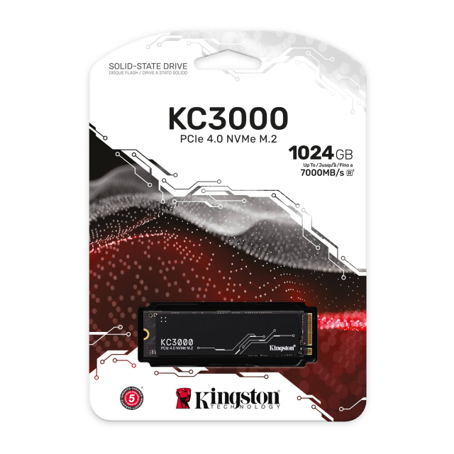 Unidad SSD Kingston KC3000 | 1 TB | M.2 | NVMe | 6,000 MB/s Escritura | 7,000 MB/s Lectura | PCI Express 4.0 | SKC3000S/1024G