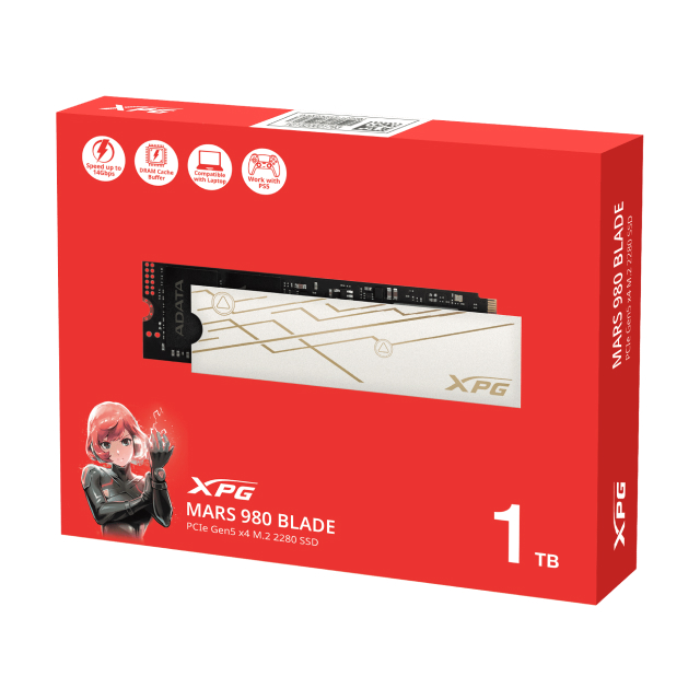 Unidad SSD ADATA XPG MARS 980 BLADE | 1TB | M.2 | PCIe 5 | NVMe 2.0 | 14000MB/s Lectura | 13000MB/s Escritura | Blanco | SMAR-980B-1TCS