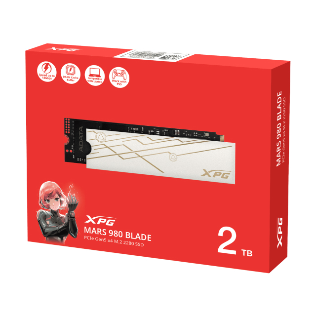 Unidad SSD ADATA XPG MARS 980 BLADE | 2TB | M.2 | PCIe 5 | NVMe 2.0 | 14000MB/s Lectura | 13000MB/s Escritura | Blanco | SMAR-980B-2TCS