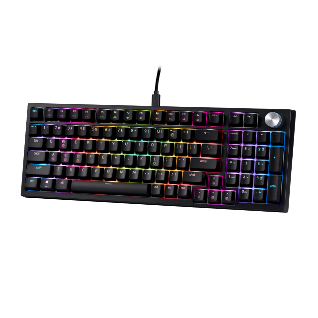 Teclado Mecánico Alámbrico ADATA XPG SORCERER | 96% | Switch XPG Red | Perilla de Volumen | Cable USB-C Desmontable | Inglés | RGB | Negro | SORCERERRD-BKCES