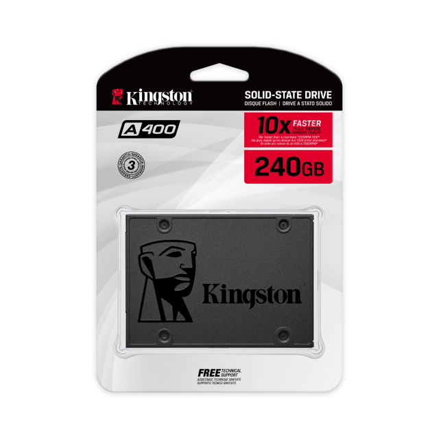 Unidad SSD 2.5" Kingston A400 | 240GB | SSD Sata Rev 3.0 | 500MB/s Lectura | 350MB/s Escritura |  SA400S37/240G