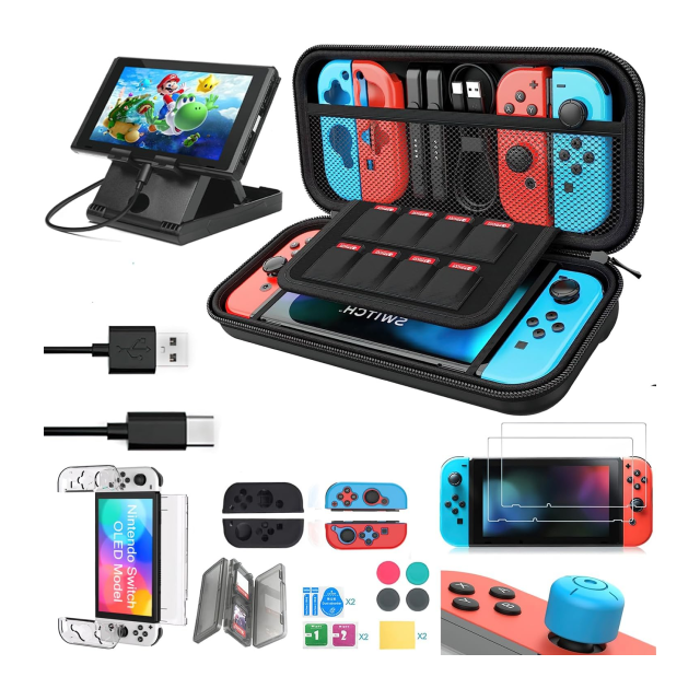 Kit de Accesorios Nintendo Switch OLED | 25 en 1 | Funda para consola, joycon, funda para dedo