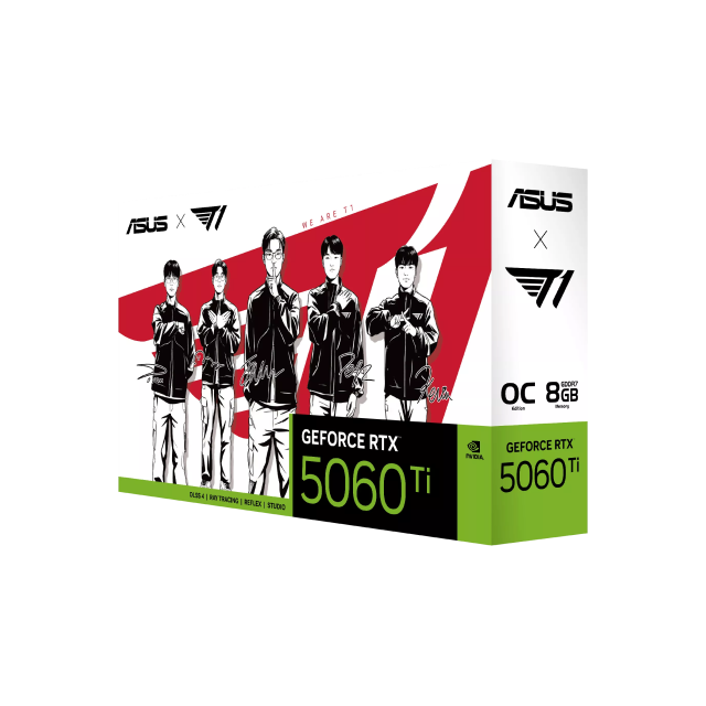 Tarjeta de Video ASUS T1 NVIDIA GeForce RTX 5060 Ti OC Edition | 8GB GDDR7 | PCIe 5.0 | 128 Bits | 1 x HDMI / 3 x DisplayPort | RGB | Blanco / Rojo | T1-RTX5060TI-O8G-GAMING