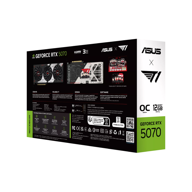 Tarjeta de Video ASUS T1 NVIDIA GeForce RTX 5070 OC Edition | 12GB GDDR7 | PCIe 5.0 | 192 Bits | 1 x HDMI / 3 x DisplayPort | ARGB | Negro / Blanco / Rojo | T1-RTX5070-O12G-GAMING