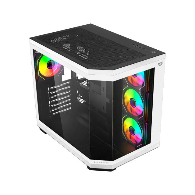 Gabinete Balamrush Tank Master 9600TB | ATX , Micro-ATX , ITX | 4 ventiladores ARGB Preinstalados | Cristal Templado | Color Negro-Blanco | BR-938693