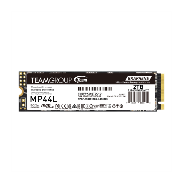 Unidad SSD TeamGroup MP44L | 2TB | M.2 | PCIe 4.0 | 4800MB/s Lectura | 4400MB/s Escritura | 1200TBW | TM8FPK002T0C101